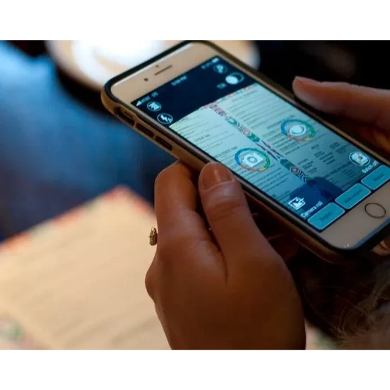 Person holding smartphone using reading app