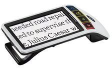 Handheld digital magnifier device showing text